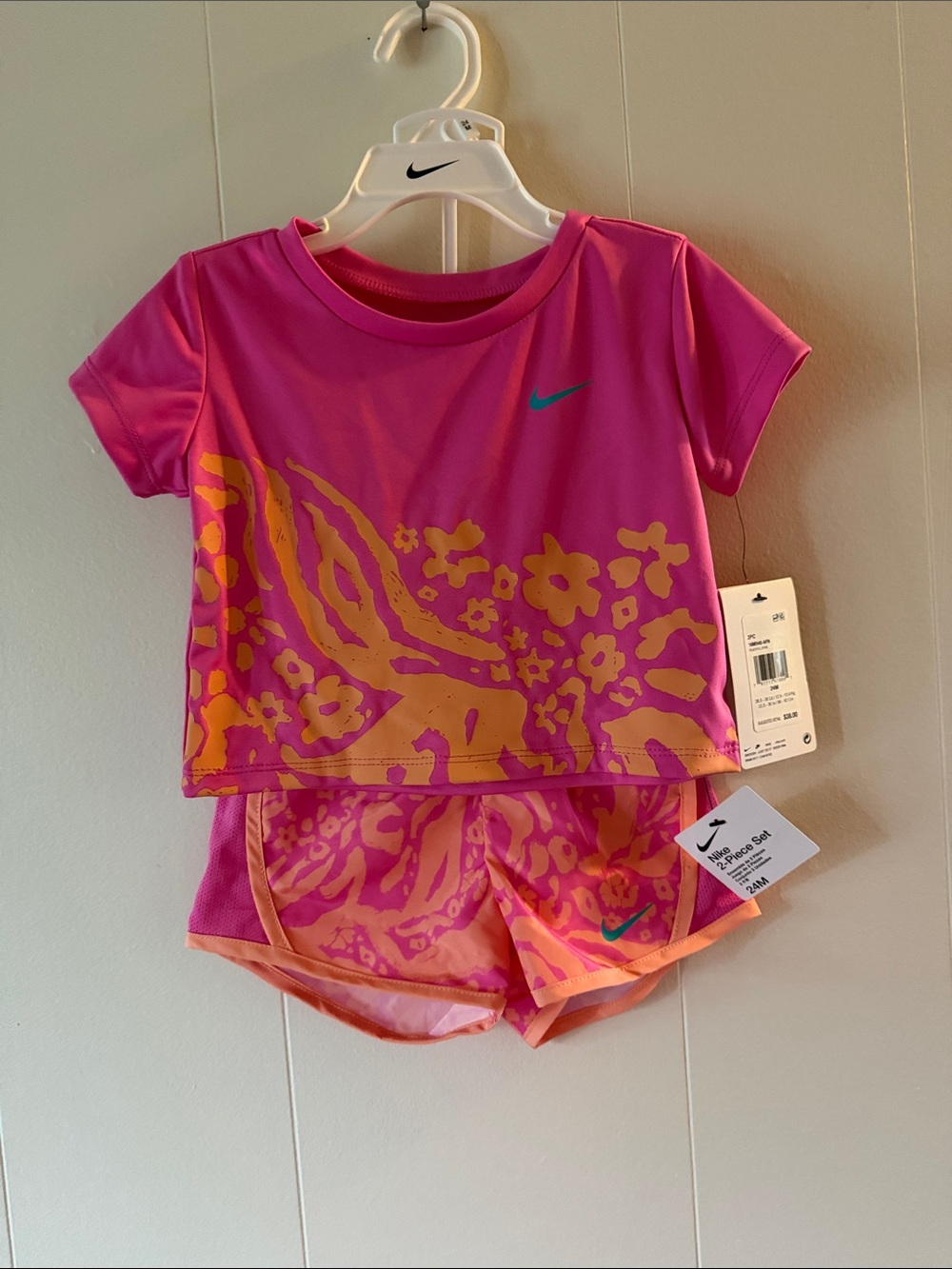 Nike Girls' Pink & Orange Floral Two-Piece Swim Set